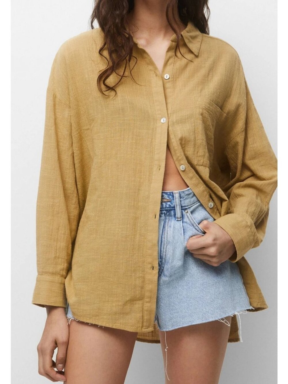 Pull&Bear Shirt Small Button Front Long Sleeve Cotton Coastal Business Casual